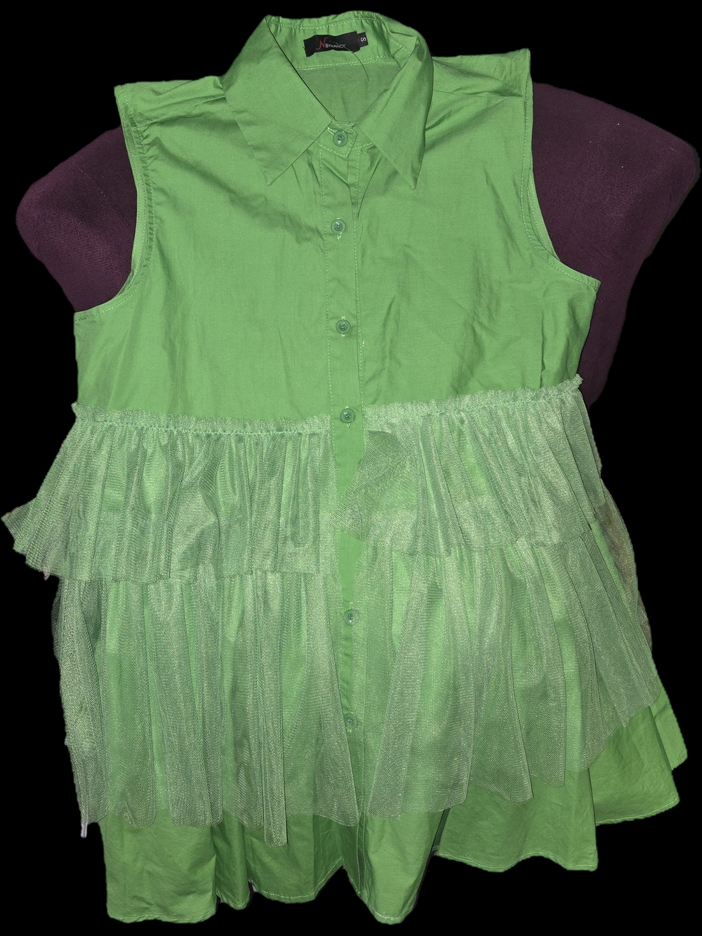 Sleeveless Tiered Tulle Mini Dress in Green